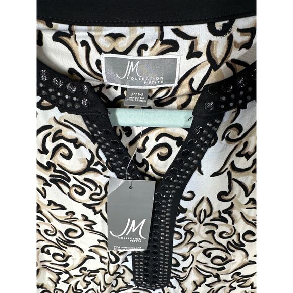 JM Collection Floral Studded Embellished Tunic Blouse Top Size MP Red Tan - Picture 5 of 10